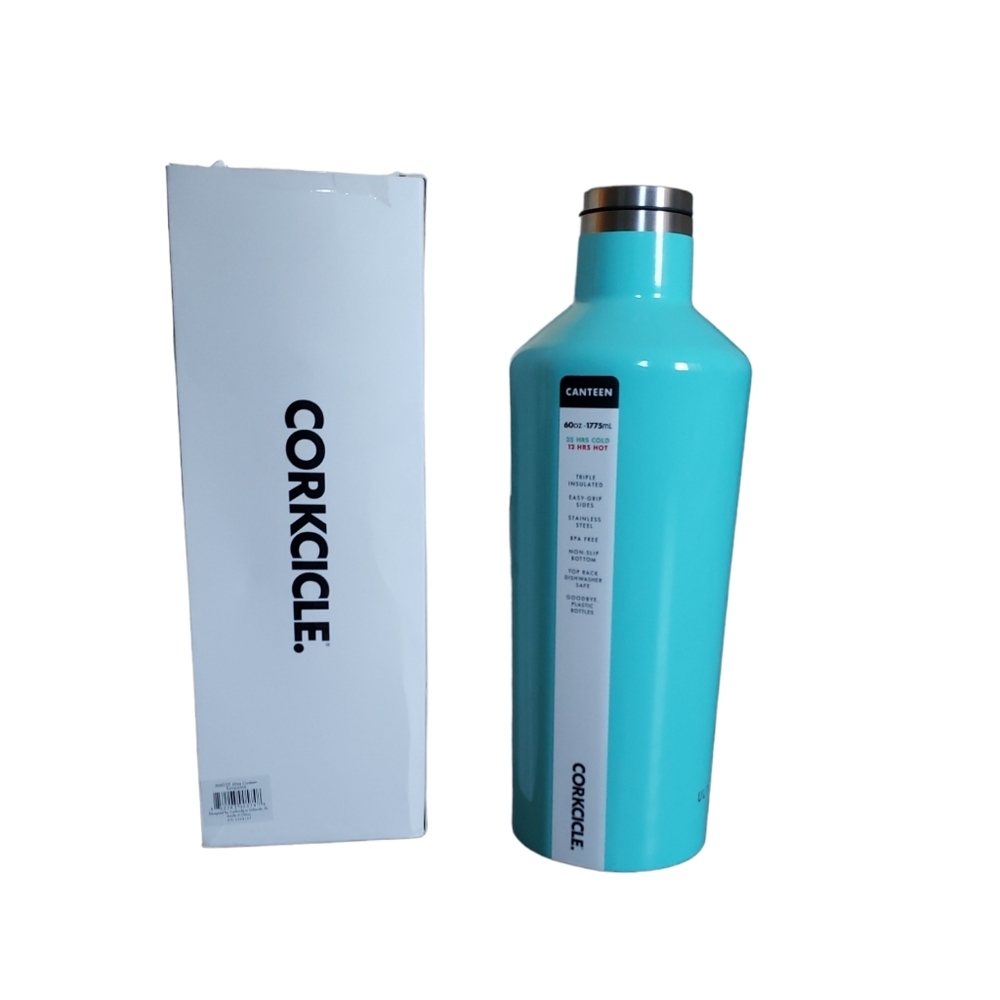 Uline Branded - Corkcicle 60 oz Canteen w/ 4 Stemless Wine Glass Set - Turquoise - Picture 3 of 12
